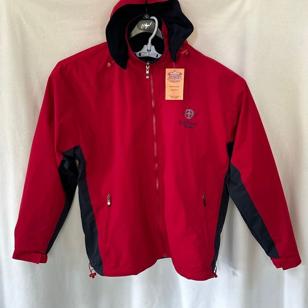 NEW Mens Water Resistant Jacket Coat Sz 2XL Red Ketchikan Alaska Zip Front Hood